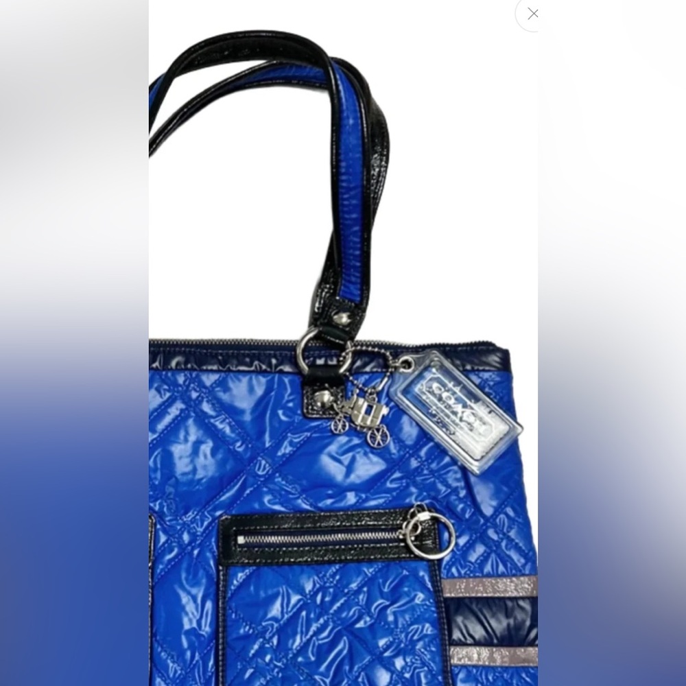 Coach 15873 Blue Quilted Snow Bunny Poppy Ski Glam Designer Purses Bag Tote - Picture 6 of 12